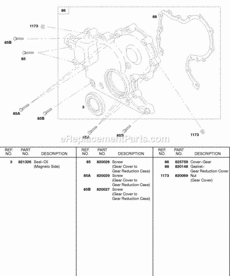 Gear Cover Diagram and Parts List for 584447-0205-E2  Briggs and Stratton Engine